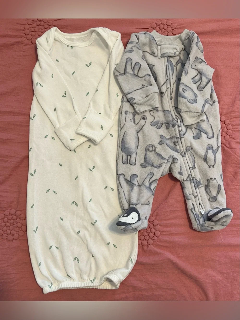 Carter Newborn Sleeper lot of 2. Zip Up Footed and Mitted Sleepsack